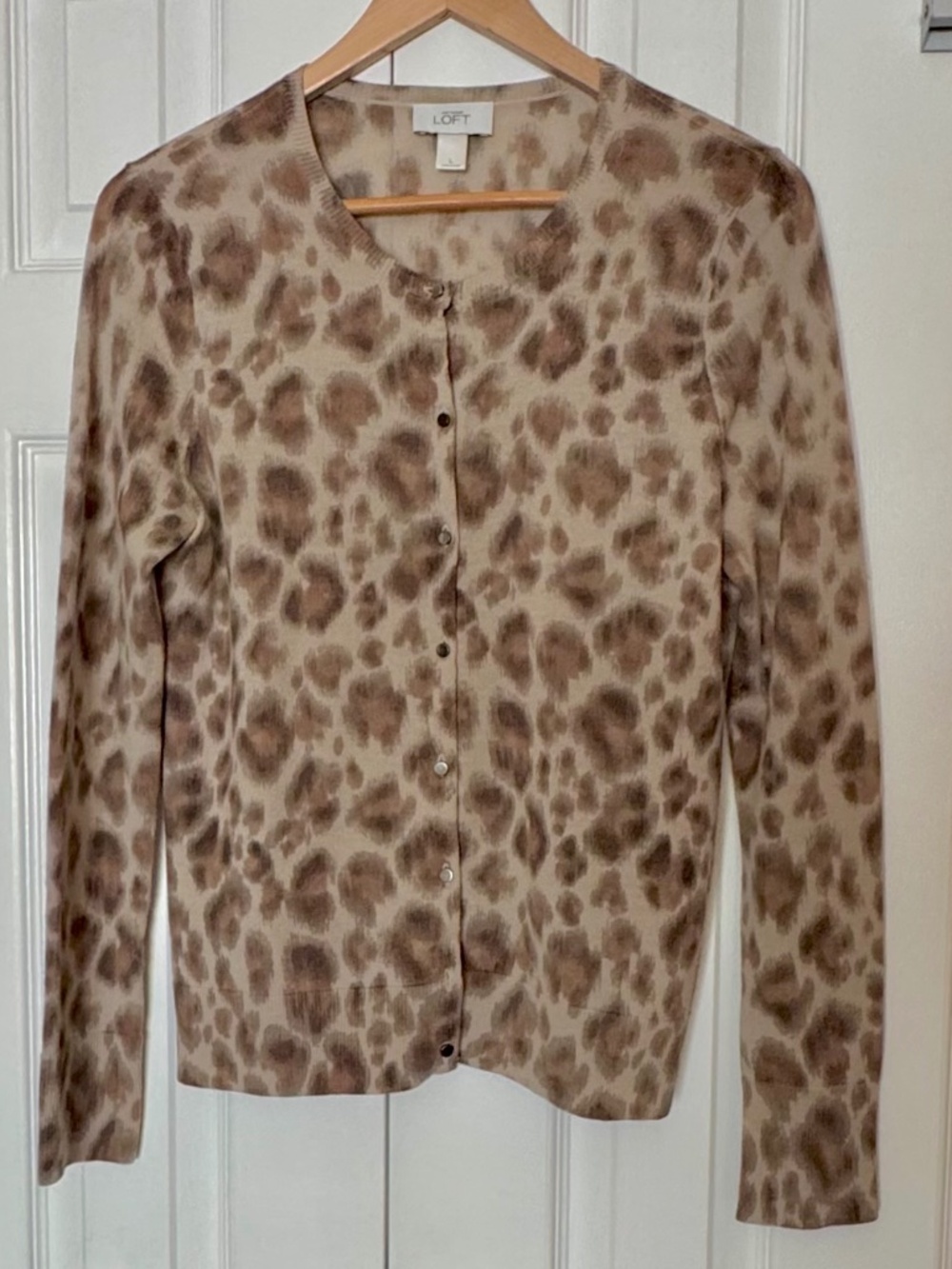 Ann Taylor LOFT Leopard Wool Cardigan - L